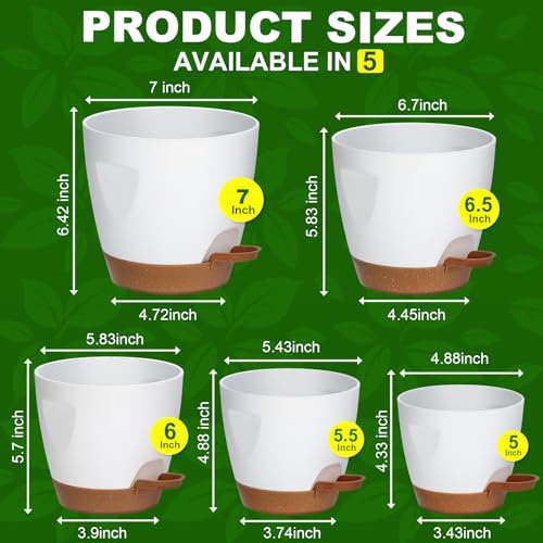 5 Pack Plant Pots with Drainage 7 (5 Count)