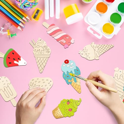 80PCS Wooden Ice Cream Cutouts Ornaments to Paint (80 Count)