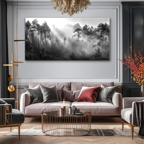 Black and White Forest Wall Art for Living Room Modern Canvas Prints Artwork Picture Paintings Bedroom Office Home Decor