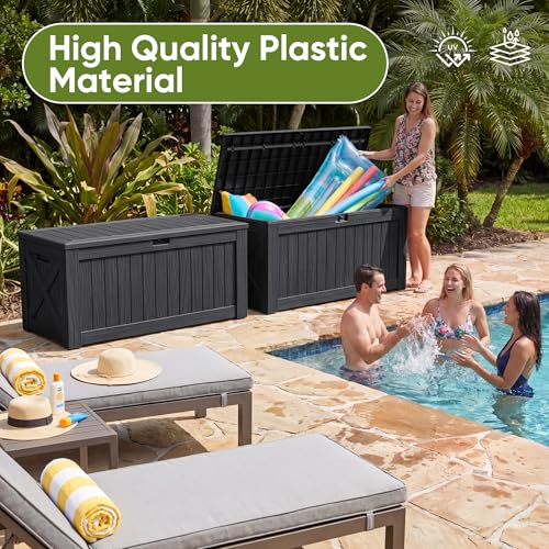 Resin Deck Box 120 Gallon Waterproof Large Outdoor Storage Box