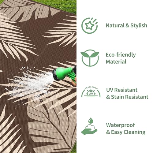 Outdoor Rug Waterproof Plastic Rugs 10'x14' for Camping Coffee (20160 sq in)