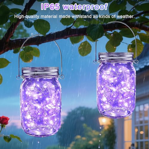 Solar Mason Jar Lid Lights 12 Pack Purple 30 LED Outdoor Decor