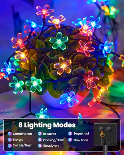 2 Pack Total 52FT 120 LED Flower Solar String Lights Outdoor Waterproof Fairy Lights for Garden Yard Fence Patio Christmas Tree Wedding Party Decor (120 Count)