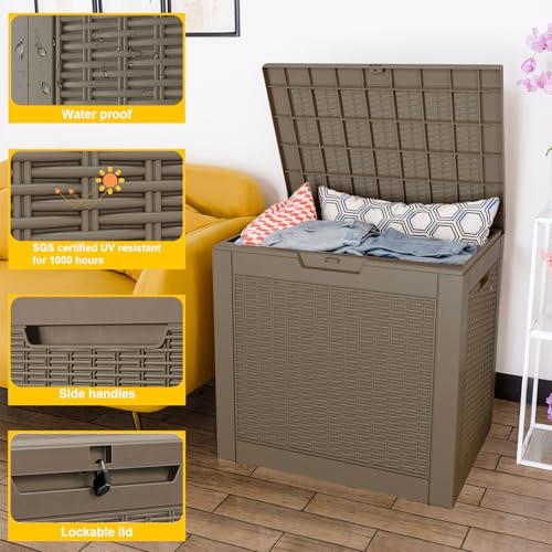 34 Gallon Deck Boxes Resin Outdoor Storage Box UV Resistant Outside Deck Box with Lockable Lid for Patio Furniture