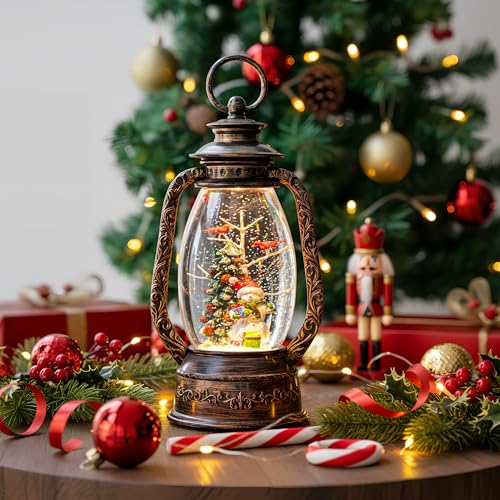 Christmas Snow Globe Lantern Water Glittering Snowman with Christmas Tree