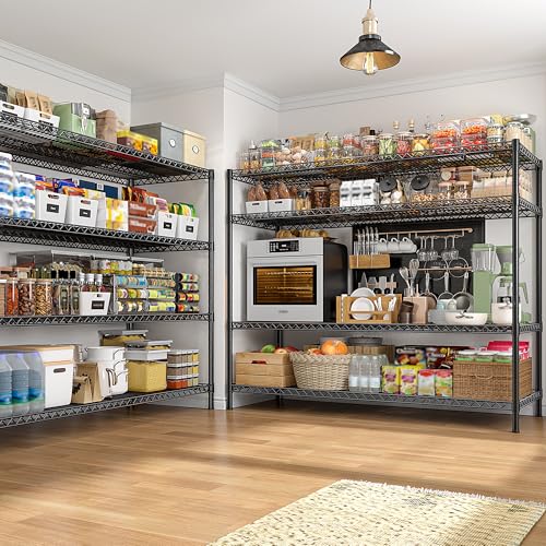 2560LBS Storage Shelves 55.5"W Metal Shelving Unit 4 Tier Wire Shelving Commercial Adjustable Garage Shelving Heavy Duty for Storage Rack for Pantry (2 Count)