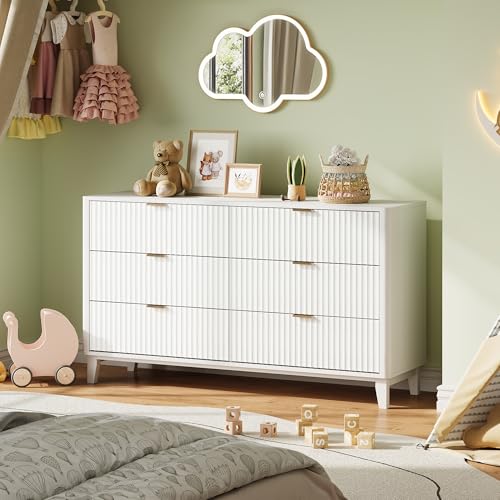 Fluted Dresser for Bedroom with 6 Drawers