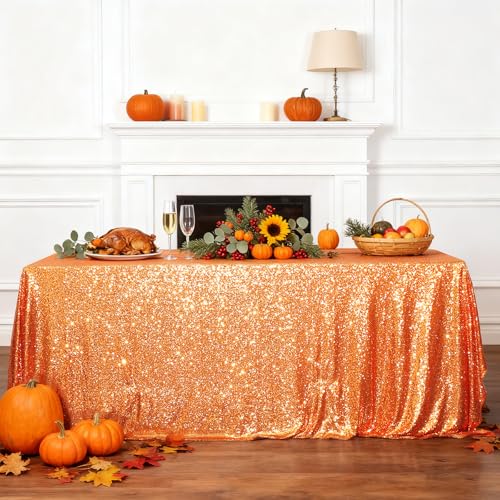Sequin Tablecloth 50x72 Inch Orange Halloween Thanksgiving Party