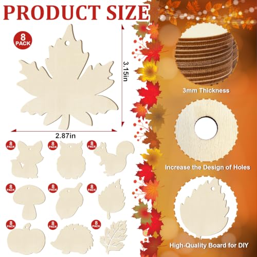 80PCS Wooden Fall Ornaments to Paint Thanksgiving Decorations (80 Count)
