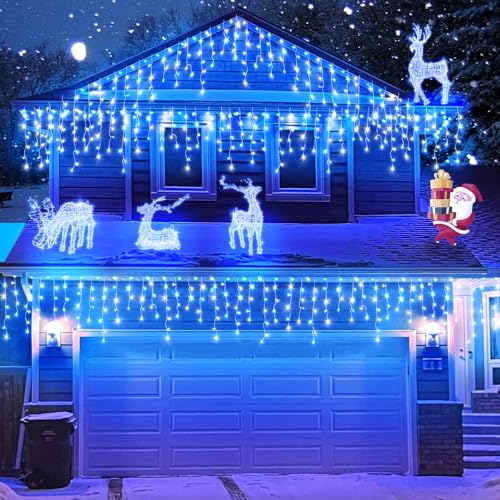 66FT Icicle Lights for Outside 640 LED Blue and White Christmas Lights