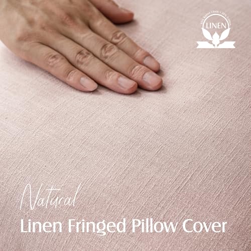 Decorative Linen Fringe Throw Pillow Covers 18×18 Light Pink (2 Count)