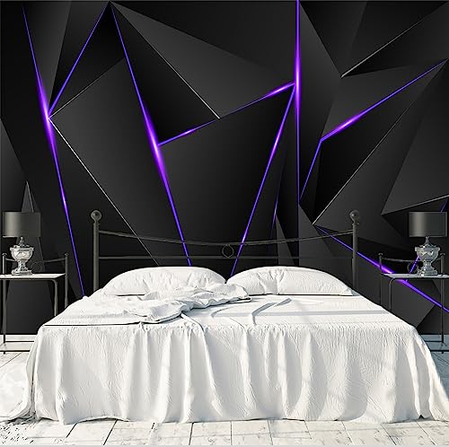 3D Black and Purple Geometric Wallpaper Mural for Game Room (129.71 Sq Ft)