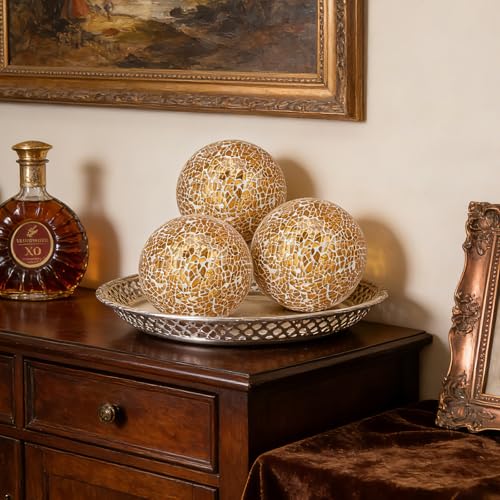 3 Pcs Mosaic Glass Orbs Decorative Balls (3 Count)