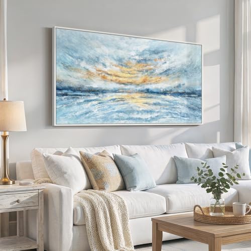 Large Framed Coastal Abstract Wall Art for Living Room