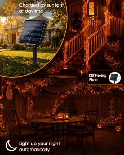 Solar Halloween String Lights Outdoor 2Pack 80FT 200LED Orange Fairy Lights (2 Count)