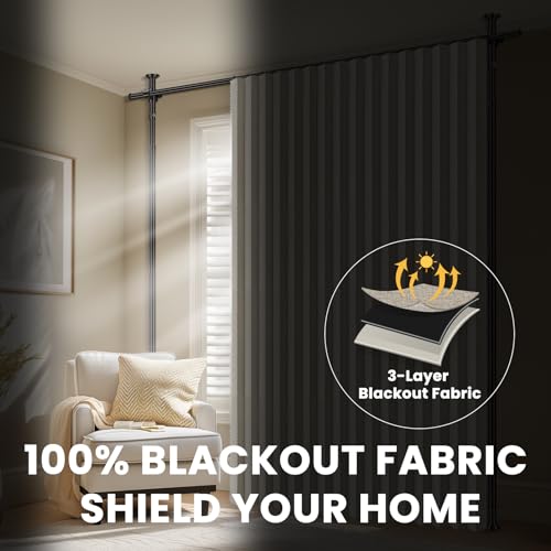 100% Blackout Room Divider Curtains Sets Cream White 2 Panels W100 x L96in No Drill Curtain Rods (2 Count)