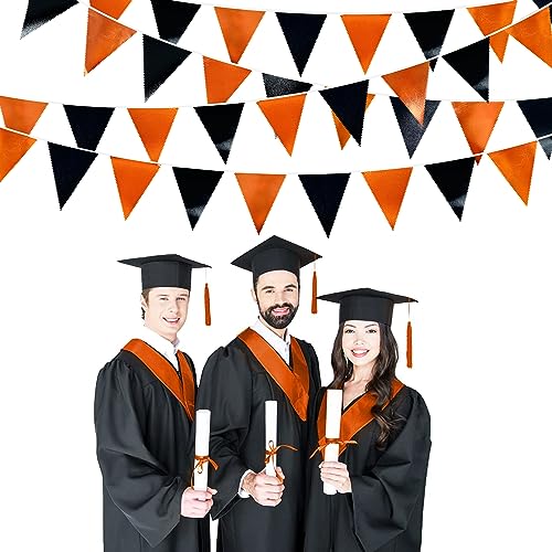 Black Orange Party Decoration Metallic Fabric Triangle Pennant Banner Flag Bunting Garland for Graduation Halloween Fall Autumn Thanksgiving Birthday Wedding Shower Bridal Shower Party Supplies (36 Count)