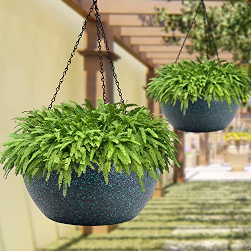 13 inch 2 Pack Large Hanging Planters for Indoor Outdoor Plants with Drainage Holes and Chain (2 Count)