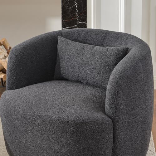 34" W Boucle Swivel Barrel Chair with Toss Pillow