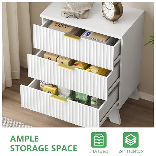 Fluted Dresser for Bedroom with 3 Drawers