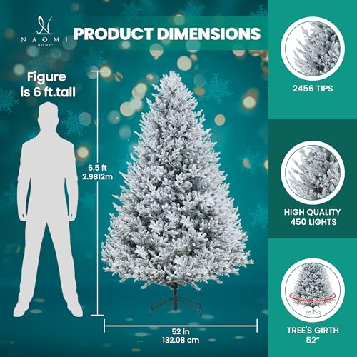 Ginebra 6.5ft Snow Flocked Christmas Tree Prelit with 2456 Branch Tips