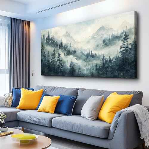 Modern Large Canvas Print Wall Art Misty Forest Landscape Painting Home Decoration Natural Landscape Artwork Picture Living Room Bedroom Office Wall Decoration Ready To Hang 24x48 Inches