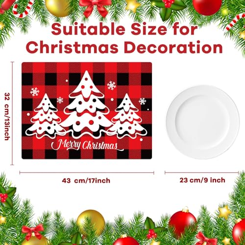 Christmas Placemats Set of 6 Red and Black Plastic Table Mat 17×13×0.04in (6 Count)