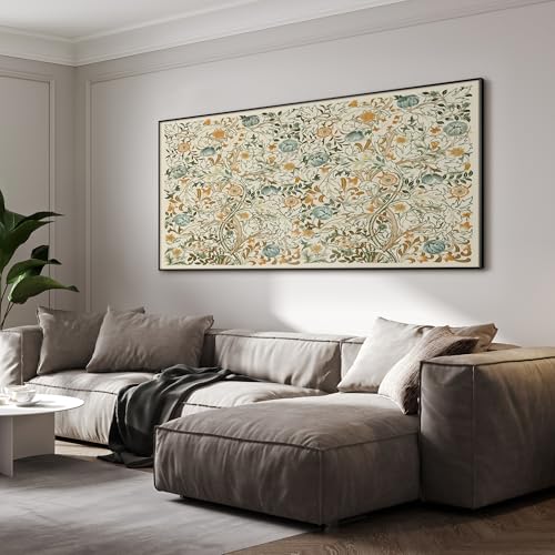 24"x46" Extra Large Framed Wall Art Vintage Botanical Floral with Golden and Teal Leaves