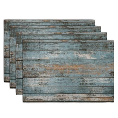 Rustic Wooden Board Print Placemats Set of 4 Vintage Wood Grain Texture Farmhouse Place Mats Washable Heat Resistant Non
