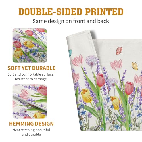 Tulip Placemats Set of 4 Spring Summer Flowers Tulips Lavender Place Mats Watercolor Floral Dandelion Butterfly Non