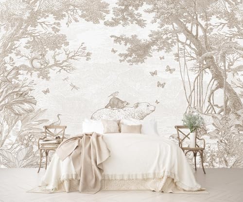Beige Jungle Peel and Stick Wallpaper Safari Murals for Nursery