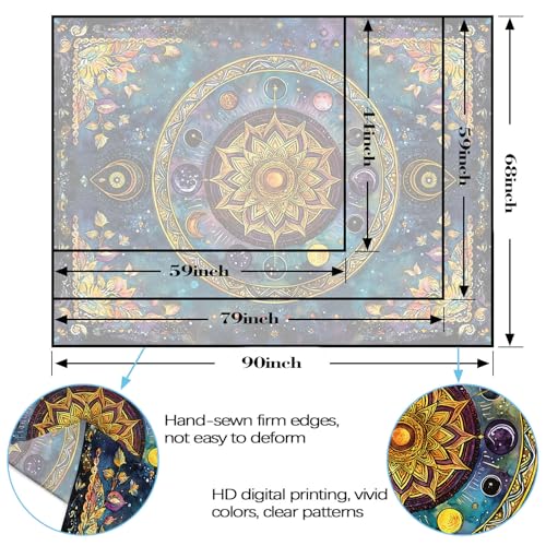 Mandala Solar System Tapestry Boho Tapestry for Bedroom Galaxy Tapestries Wall Hanging Living Room Wall Art and Home Decor 70x90