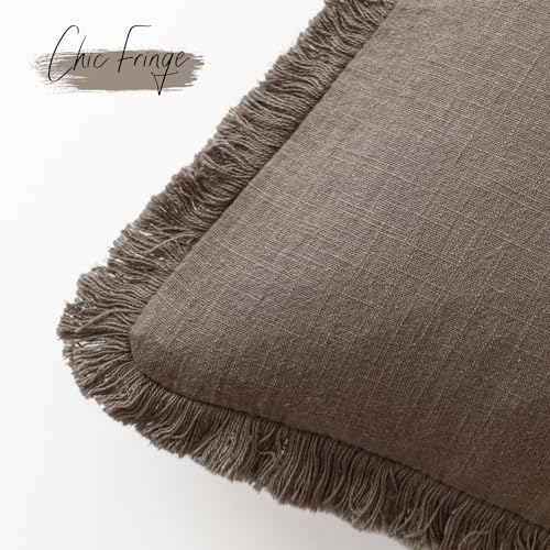 Decorative Linen Fringe Throw Pillow Covers 18×18 Light Coffee (2 Count)