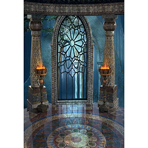 8x10ft Medieval Castle Backdrop for Photoshoot Portrait Pillar Torch Gothic Stone Tower Ancient Old Fortress Interior Photography Background Halloween Party Decor Wallpaper Photo Studio Props