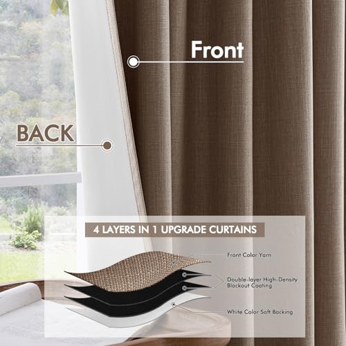 100% Blackout Back Tab Pleat Linen Curtains 50" Wx102 L (2 Count)