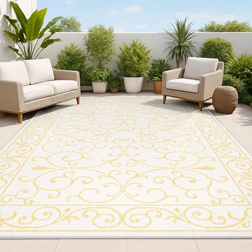 Vintage Filigree Indoor Outdoor Area Rug 5X8 Cream