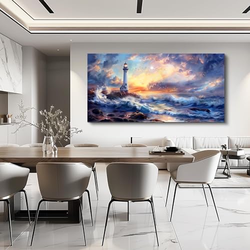 Wall Art For Bedroom Wall Decorations For Living Room Modern Office Wall Decor Seaside Scenery Lighthouse Mountain Pictures Canvas Printed Artwork Restaurant Home Decor Aesthetics 24"X48"