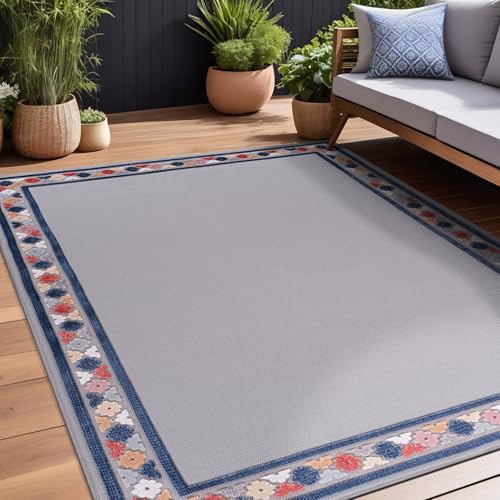 Outdoor Rug 6x9 Modern Bordered Area Rugs for Indoor and Outdoor Patio Easy to Clean Non Shedding Living Room Porch Garden Washable Outside Carpet