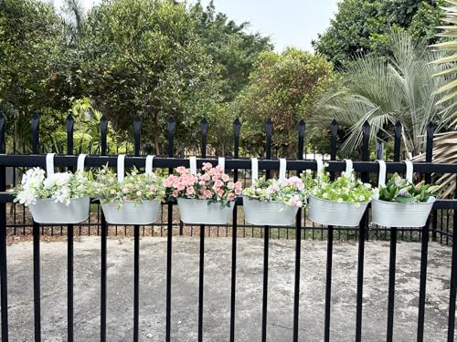 8 Pack 10" Metal Hanging Fence Planter Outdoor with Detachable Hooks (8 Count)