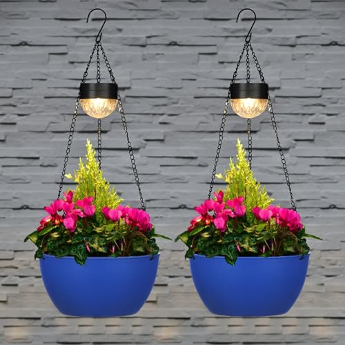 2 Packs Solar Hanging Basket Planters for Plants Outdoor