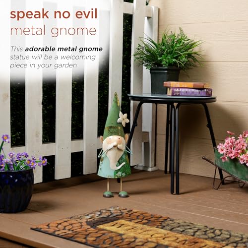 18" Tall Outdoor Metal Speak No Evil Garden Gnome Statue