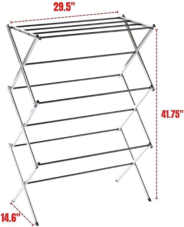 Displays By Jack Portable Collapsible Clothing Dryer Rack, Foldable Drying Rack for Clothes, Lingerie, Towels, Linens, Laundry Home Apartment Must Haves, Metal Chrome Finish - NestledHome