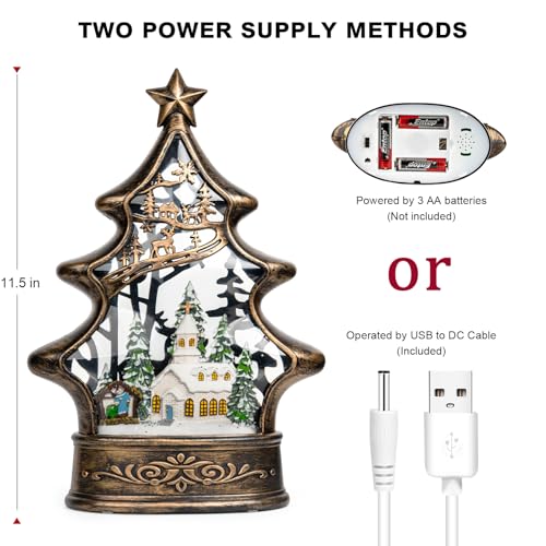 Christmas Snow Globe Lantern Water Glittering Church & Manger Scene with Music & Timer