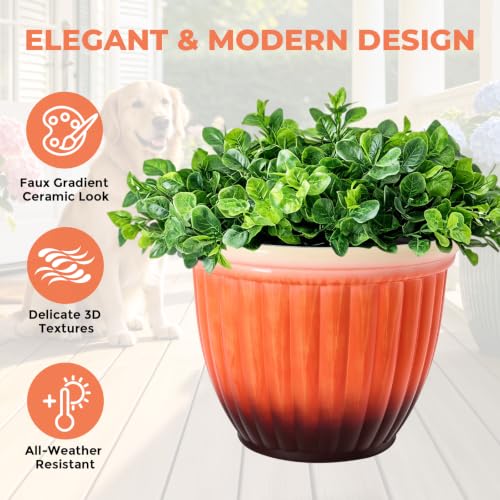 Autodaya 15" Large Planters For Outdoor Plants Set Of 2 Plastic Flower Pots (2 Count)