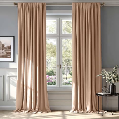 Blush Beige Blackout Velvet Curtains Drapes 108 Inch Long 52"x108" (2 Count)