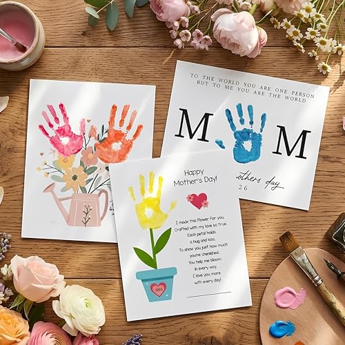 Pack 3 Handprint Floral Flower Bouquet Handprint Craft DIY for Mothers Day Card (3 Count)