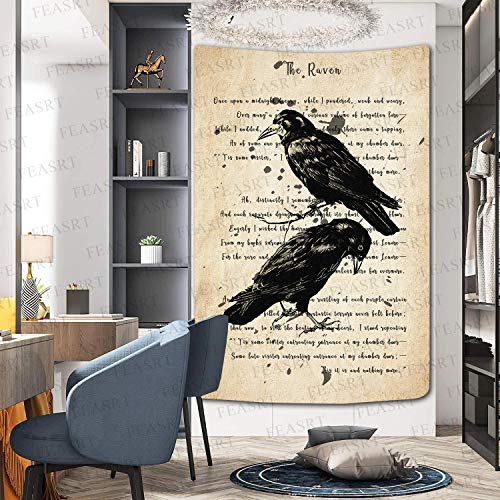 Raven Tapestry Wall Decor Vintage Poe Gothic Rustic Home Room Raven Wall Hanging 40x60inch for Living Room Bedroom Dormitory Office