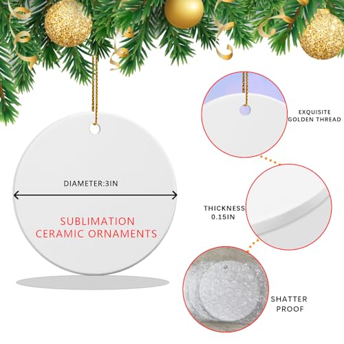 25 PCS Ceramic Sublimation Ornament Blanks Bulk 3 Inch White Round Crafts DIY Personalized Printed Christmas Home Porcelain Paintable Decorate (50 Count)