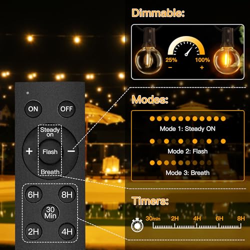 60FT 27 Bulbs Solar String Lights Outdoor Waterproof with Remote (60 Foot)