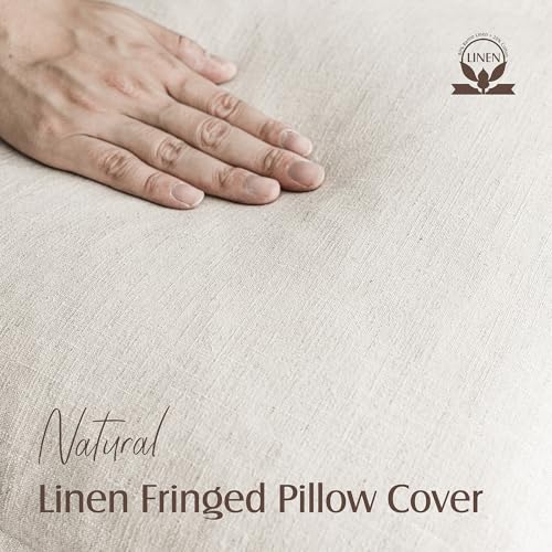 Decorative Linen Fringe Throw Pillow Covers 16×16 Inch (2 Count)